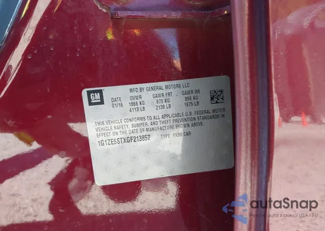 2016 Chevrolet Malibu 1Lt z USA, uszkodzony, nr VIN 1G1ZE5STXGF213857